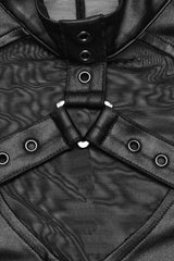 Black Leather Stitching Mesh Sheer Womens Steampunk Vest - Product - 5