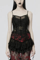 Black Sleeveless Lace Slim Sheer Womens Gothic Sling Vest - Black - 1