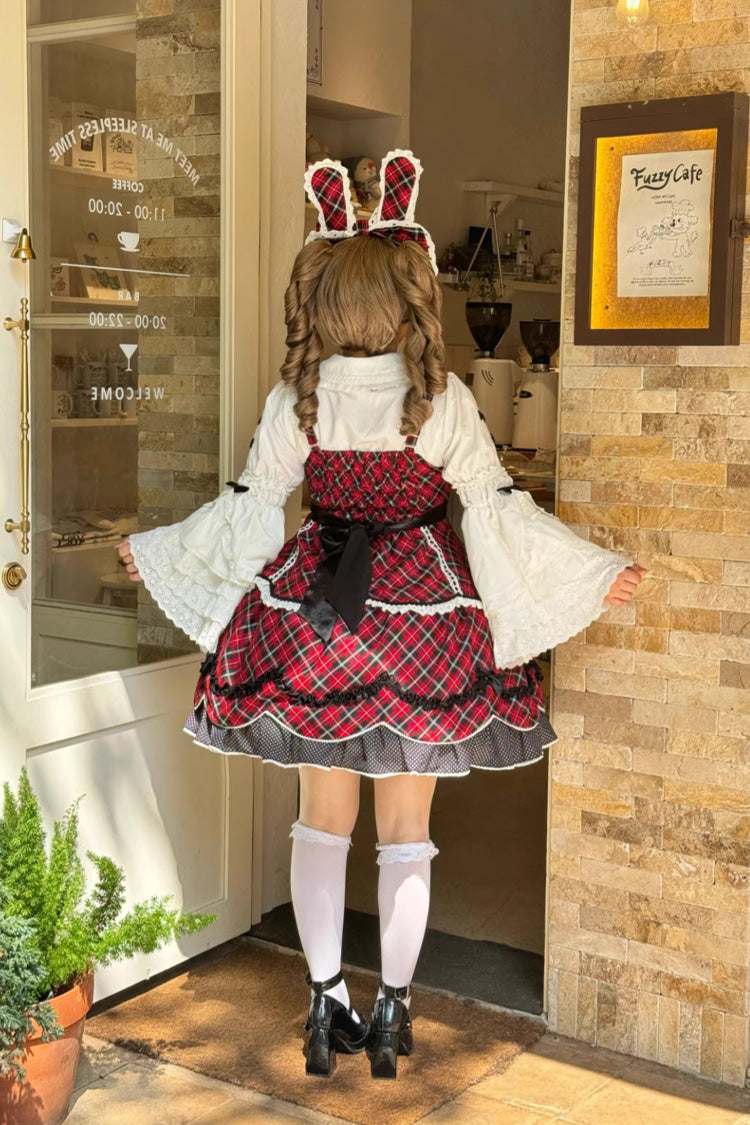 Red [Shibuya Sweetheart] Sleeveless Plaid Print Ruffle Bowknot Sweet Lolita Jsk Dress (Plus Size Support) - Product - 5