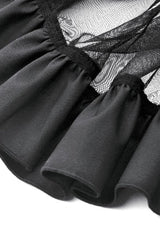 Black Eyelet Straps Women's High-Low Multi-Layered Ruffled Sheer Mesh Punk Skirt - Product - 18