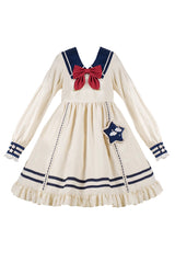 College Navy Style Bowknot Ruffle Long Sleeves Sweet Lolita Dress - Product - 7