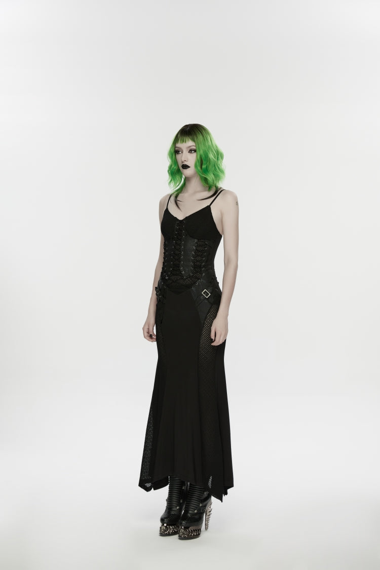 Black Lace-Up Buckled Eyelet Women's Punk Jsk Dress - Product - 4
