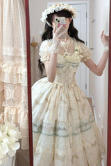 Multi-Color [Daisy Poetry] Print Ruffle Hollow Embroidery Lace Sweet Elegant Princess Lolita Jsk Dress - Product - 12