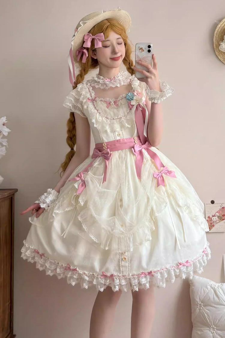 Yellow [Sakura’s Spring Resonance] Sleeveless Ruffled Bow Sweet Lolita Jsk Dress (Short Version) - Product - 2