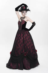 Red Jacquard Embroidery Floral Beaded Women's Gothic Long Slip Dress - Product - 8