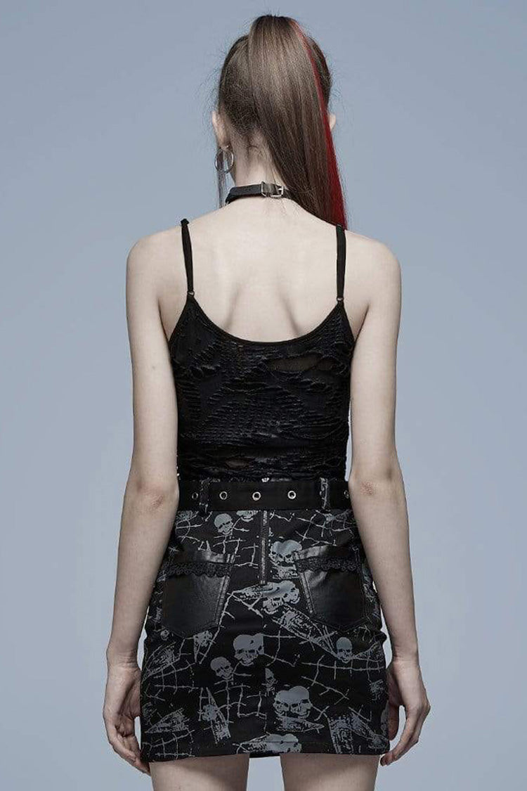 Black Gothic Daily Stretch Knit Metal Skull Decoration Sexy Women's Camisoles - Product - 4