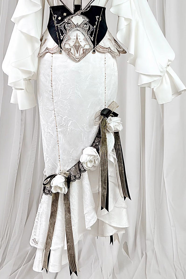 White [Star Gate] Palace Style Ruffle Bowknot Gothic Lolita Fishtail Skirt 2 Versions - Product - 7