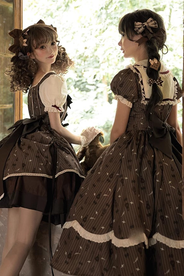 Brown Moro Coco [Hot Air Balloon] Print Ruffle Bowknot Sweet Elegant Princess Lolita Dress Long Version - Product - 8