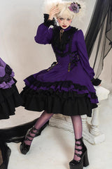 Point Manor Solid Color Stand Collar Long Sleeves Multi-layer Ruffle Gothic Lolita Dress 5 Colors - Product - 9