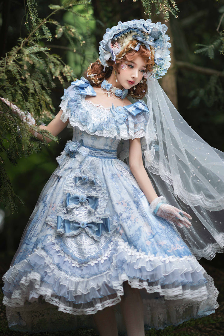 Blue The Key to the Secret Realm Gorgeous Wedding Princess Sweet Lolita Dress Set - Product - 2