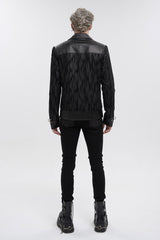 Black Metal Ring Perforated Lapel Lapel Button Handsome Men's Punk Jacket - Product - 6
