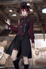 Red Lapel Collar Long Sleeves Embroidery Slim Gothic Vintage Prince Ouji Lolita Blouse - Red - 1