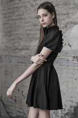 Black Heart Shaped Hollow High Waist Bow Women's Steam Punk Dress - Product - 3