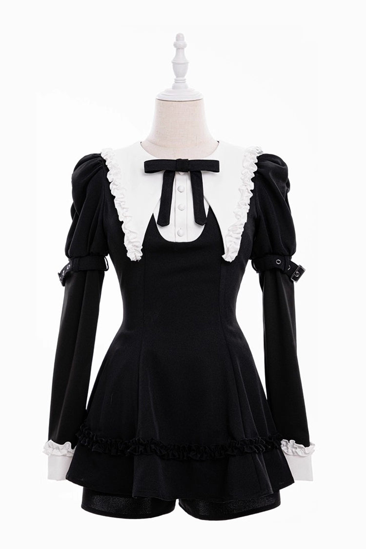 Black/White Long Sleeves Ruffle Bowknot Jirai Kei Japanese Witch Set - Product - 4