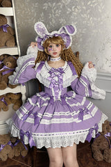 Purple [Rabbit Sleeping Doll] Long Trumpet Sleeves Ruffle Bowknot Lace Sweet Lolita Dress - Product - 3