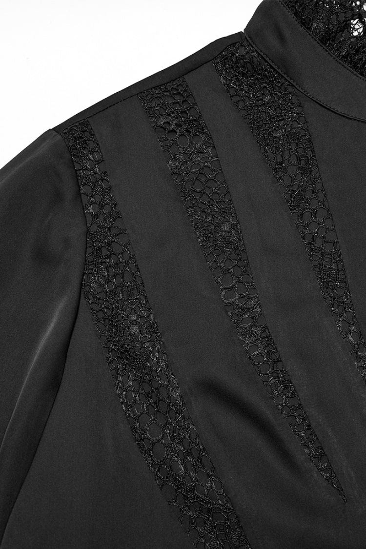 ブラック スタンドカラー ロング パフスリーブ 切り替え レース メンズ ゴシック ブラウス 商品画像