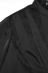 Black Stand Collar Long Puff Sleeves Stitching Lace Men's Gothic Blouse - Product - 5