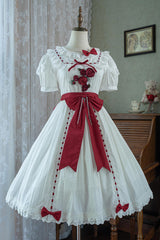 Moon Mist Poetry Short Sleeves Ruffle Bowknot Sweet Lolita Dress 2 Colors - White - 1