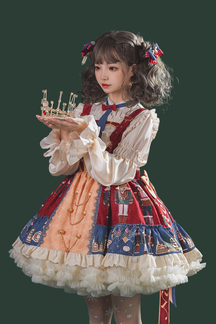 Red/Blue Clara Collection Nutcracker Print Ruffle Hemline Sweet Lolita Strap Dress - Product - 3