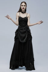 Black Ruffle Lace-Up Women's Gothic Dress - Product - 4