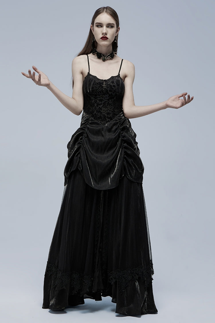 Black Ruffle Lace-Up Women's Gothic Dress - Product - 4