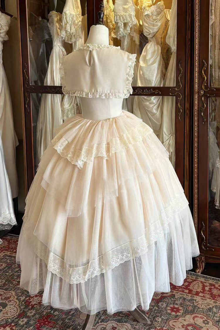 White [Dream by the Pillow] Triple-Layered Ruffled Bow Lace Sweet Elegant Lolita Dress - Product - 4