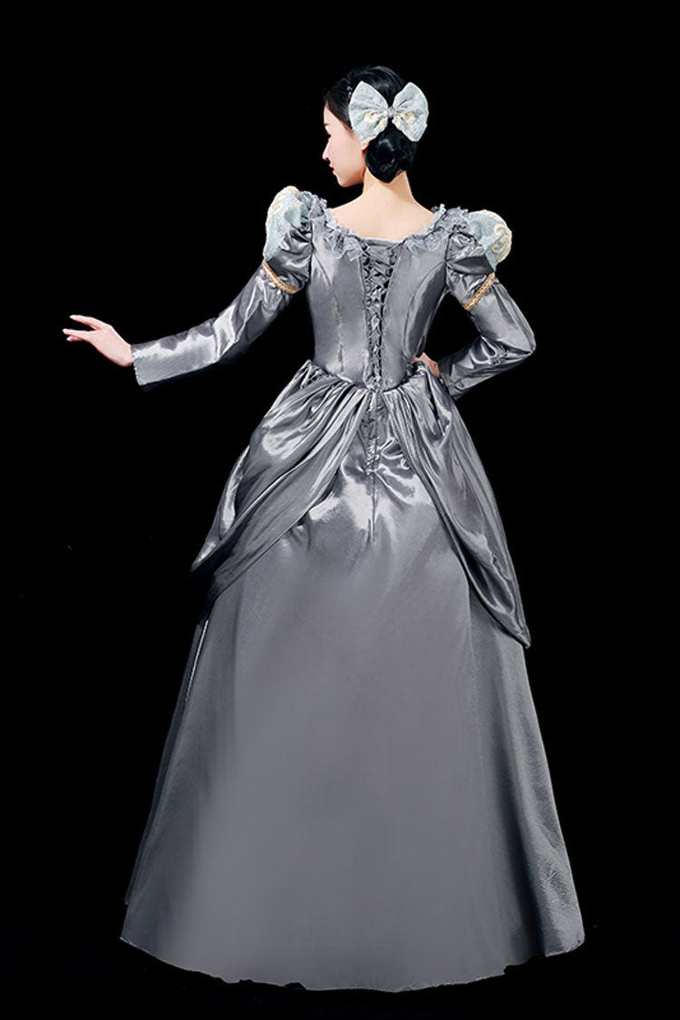 Gray Boat Neck Long Sleeves Floral Print Victorian Lolita Prom Dress - Product - 4
