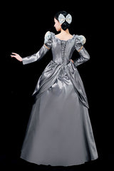 Gray Boat Neck Long Sleeves Floral Print Victorian Lolita Prom Dress - Product - 4