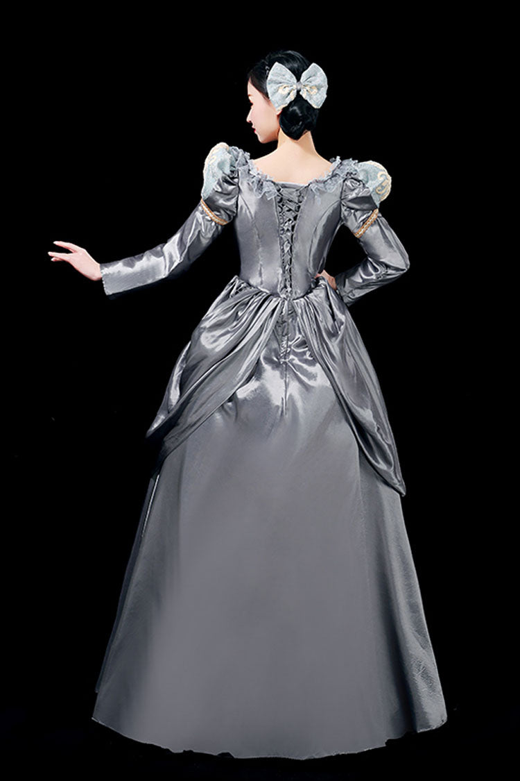 Gray Boat Neck Long Sleeves Floral Print Victorian Lolita Prom Dress - Product - 4