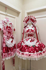 [Dream to Strawberry] Print Ruffle Bowknot Lace Sweet Lolita Jsk Dress 4 Colors - Product - 9