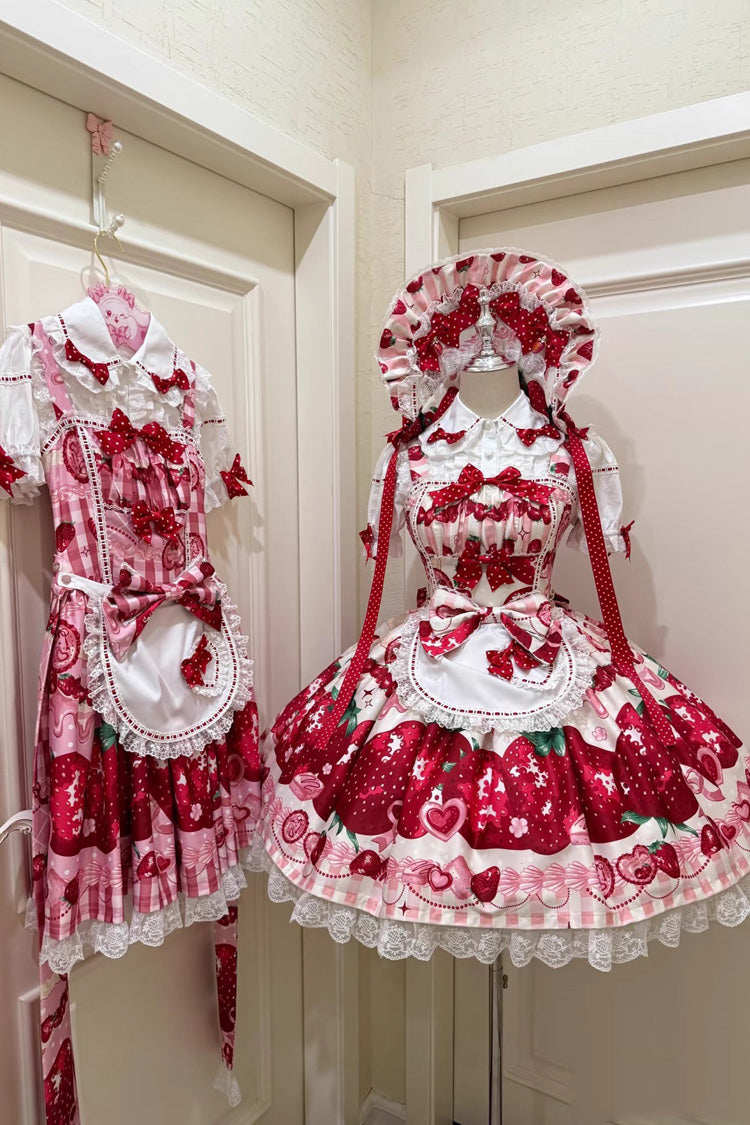 [Dream to Strawberry] Print Ruffle Bowknot Lace Sweet Lolita Jsk Dress 4 Colors - Product - 9