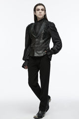 Black Sleeveless Buckle-up Ruffle Men's Gothic Vest - Product - 10