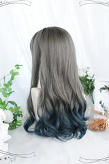 Gray/Blue Gradient Long Curly Sweet Lolita Wigs - Product - 3