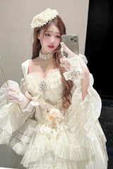 Princess Off Shoulder Multi-Layered Ruffle Bowknot Lace Sweet Elegant Lolita Strapless Dress - Product - 11