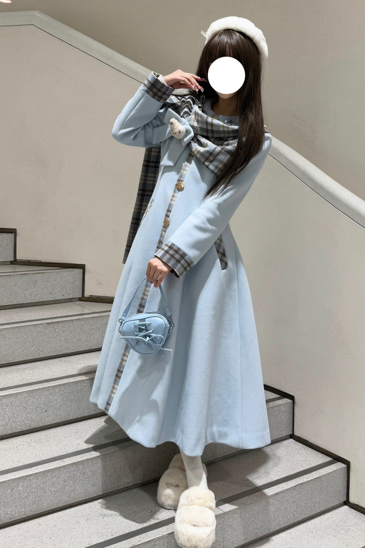[Cookie Mousse] Single Breasted Long Sleeves Bowknot Stitching Sweet Elegant Lolita Coat 2 Colors - Product - 6
