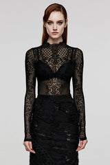 Black Long Sleeves Mesh Women's Gothic Blouse - Black - 1