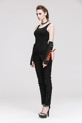 Black Burnt Out Hole Resin Spike Metal Ring Sleeveless Women's Punk Vest - Product - 7