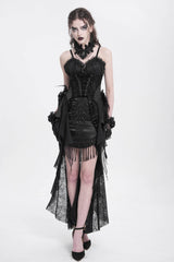 Black Embroidery Stitching Lace Mesh Women's Gothic Skirt With Train - Product - 4