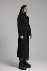 Black Buckle-up Rivets Long Sleeves Lace-Up Men's Punk Long Jacket - Product - 2