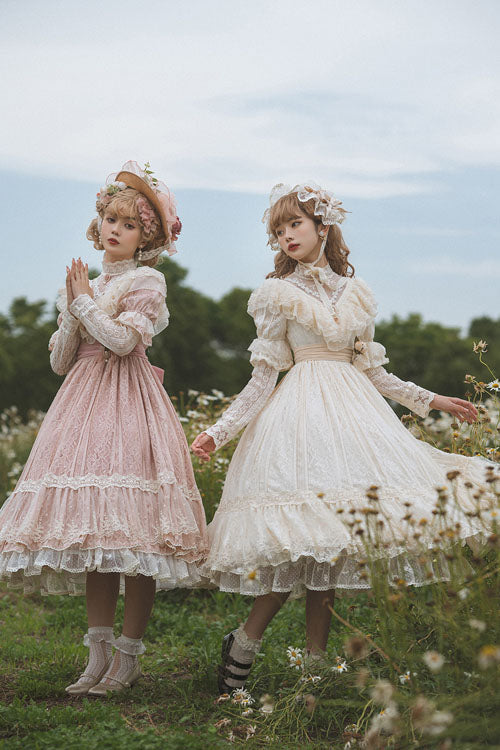 Elegant Vintage Rose Print Multi-Layer Ruffled Sweet Lolita OP Dress - Product - 3