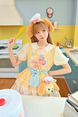 Yellow [Happy Day] Short Sleeves Triple-Layered Print Bowknot Lace Sweet Princess Lolita Dress - Product - 7