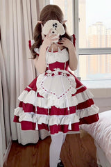 Red/White Love Double-Layered Ruffle Bowknot Sweet Plus Size Chinese Style Lolita Dress Full Set - Product - 5