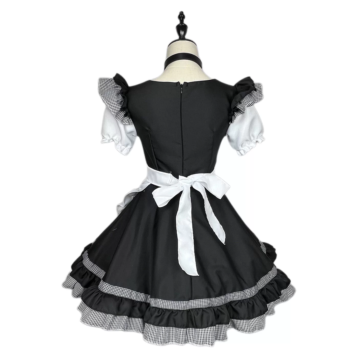 Black and Pink Ruffled Maid Lolita Dress with Paw Print Apron Accent - view 7