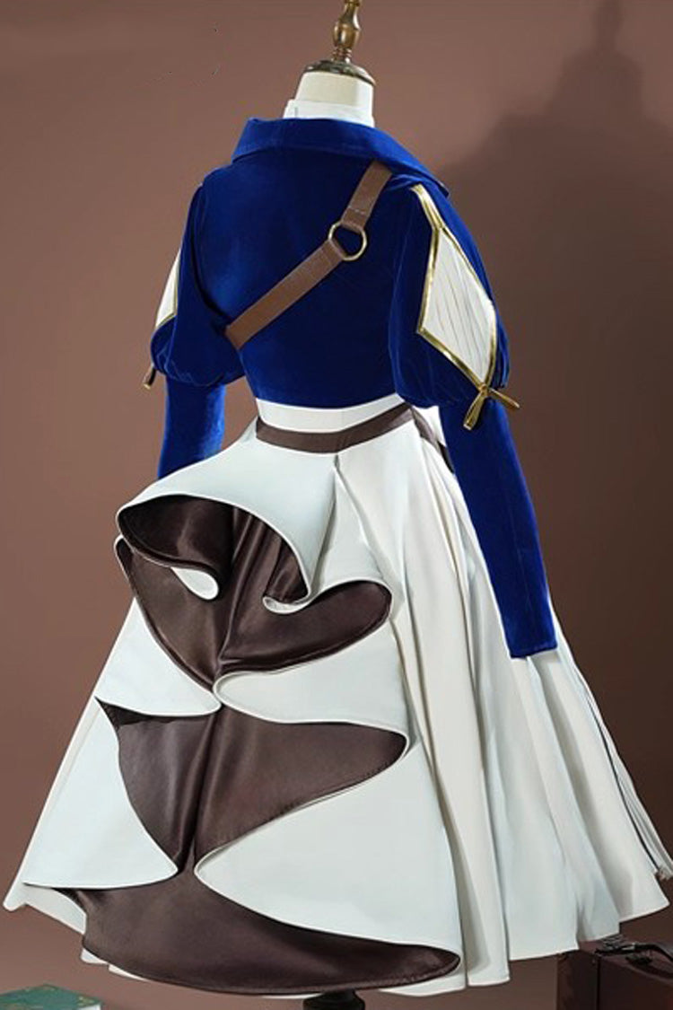 Blue/White Violet Evergarden Violet Cosplay Long Sleeves Cardigan Sweet Lolita Dress Set - Product - 2