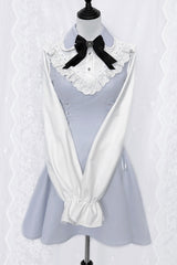 Aqua Long Sleeves Bowknot Lace-Up Sweet Jirai Kei Dress - Product - 3