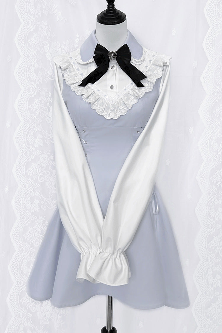 Aqua Long Sleeves Bowknot Lace-Up Sweet Jirai Kei Dress - Product - 3