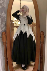 Black/White Nun Style Maid Long Puff Sleeves Slim Gothic Lolita Dress - Product - 3