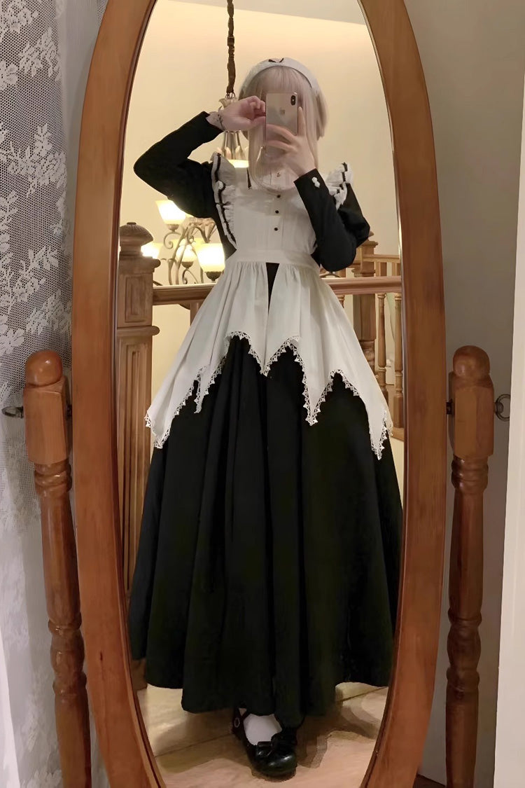 Black/White Nun Style Maid Long Puff Sleeves Slim Gothic Lolita Dress - Product - 3