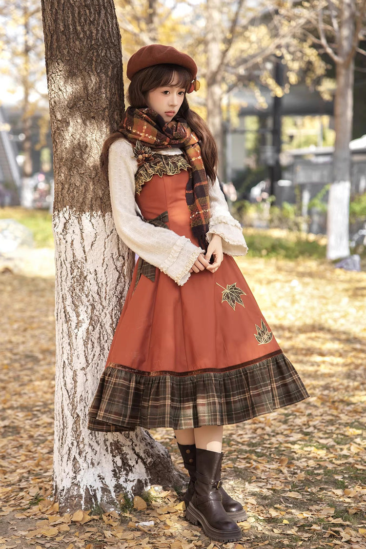 [Autumn Chronicles] Sleeveless Printed Ruffled Embroidered Spliced Slim Sweet Lolita Jsk Dress - Product - 9