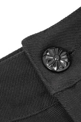 Black Punk Gothic With Side Bottons And Side Flocking Wedding Mens Pants - Product - 8